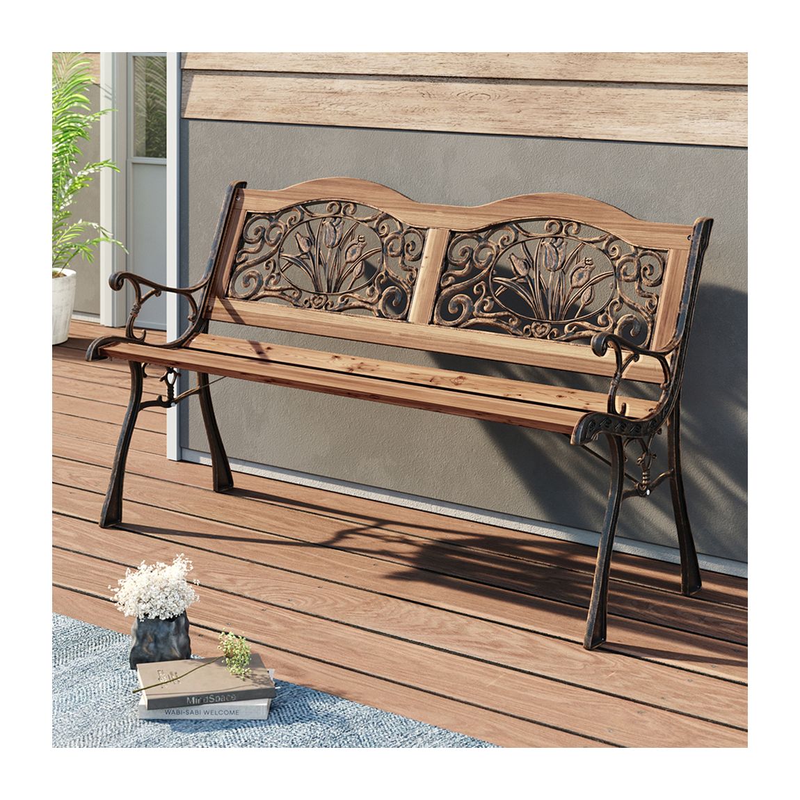Wooden Metal Outdoor Bench