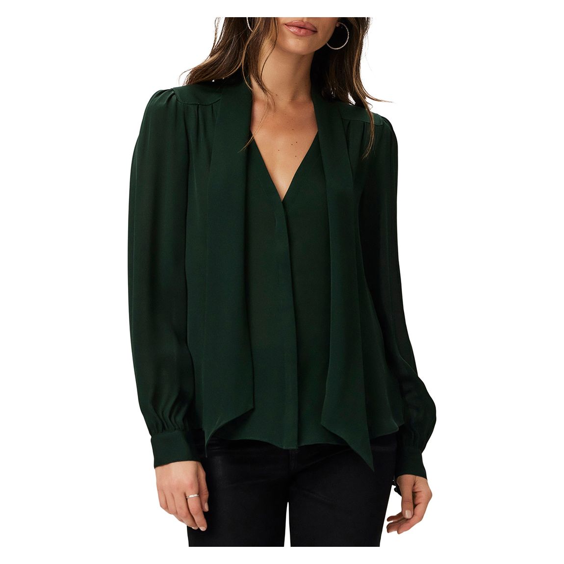 Paige Bottle Green Kirstie Drape Blouse - BrandAlley