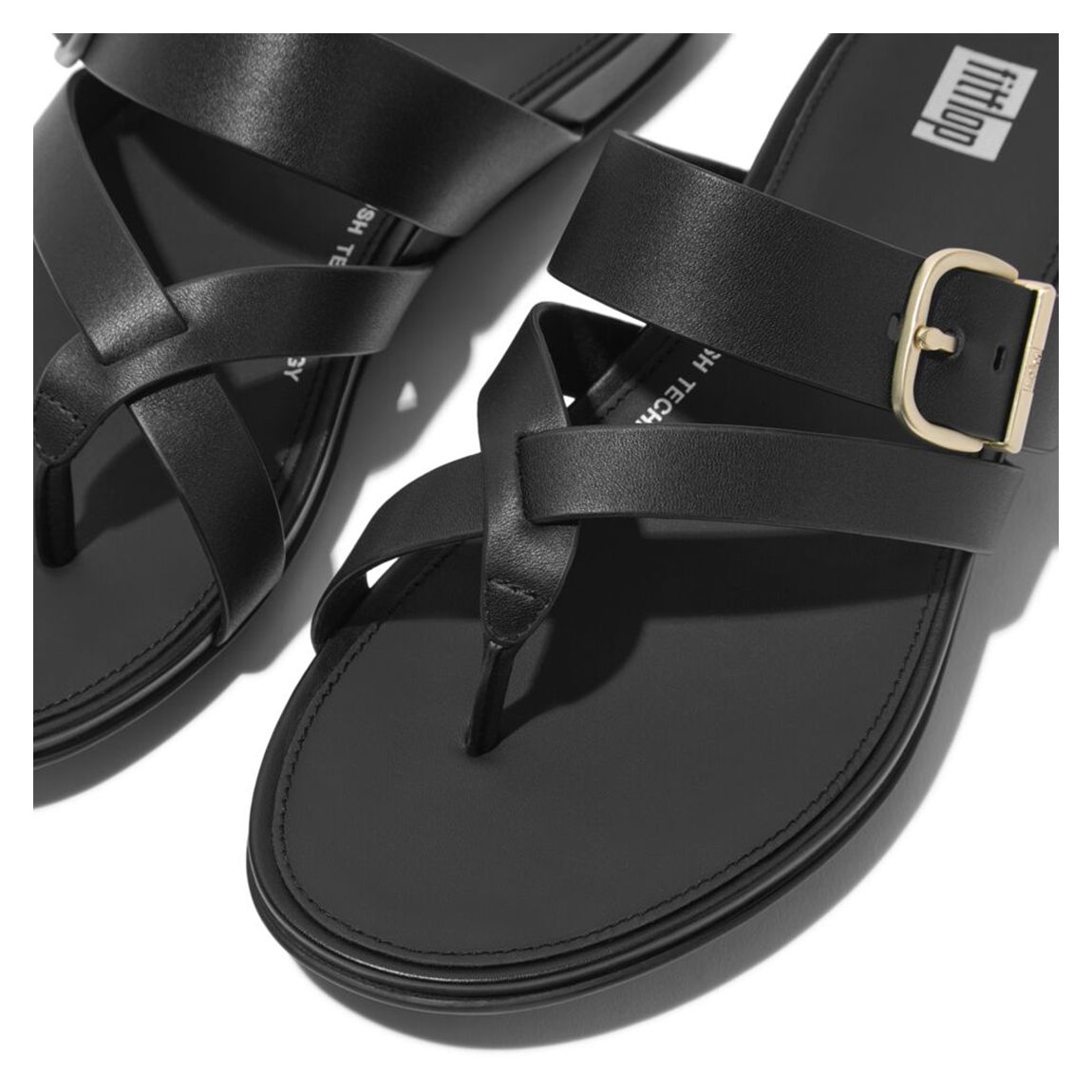 Black Gracie Leather Toe Post Sandals
