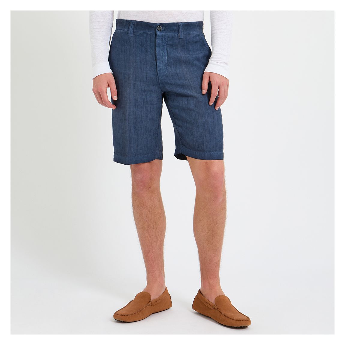 Navy Blue Linen Chino Shorts