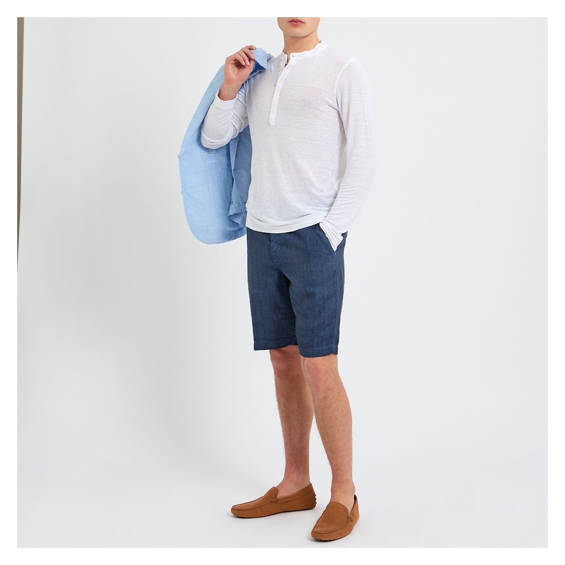 Navy Blue Linen Chino Shorts
