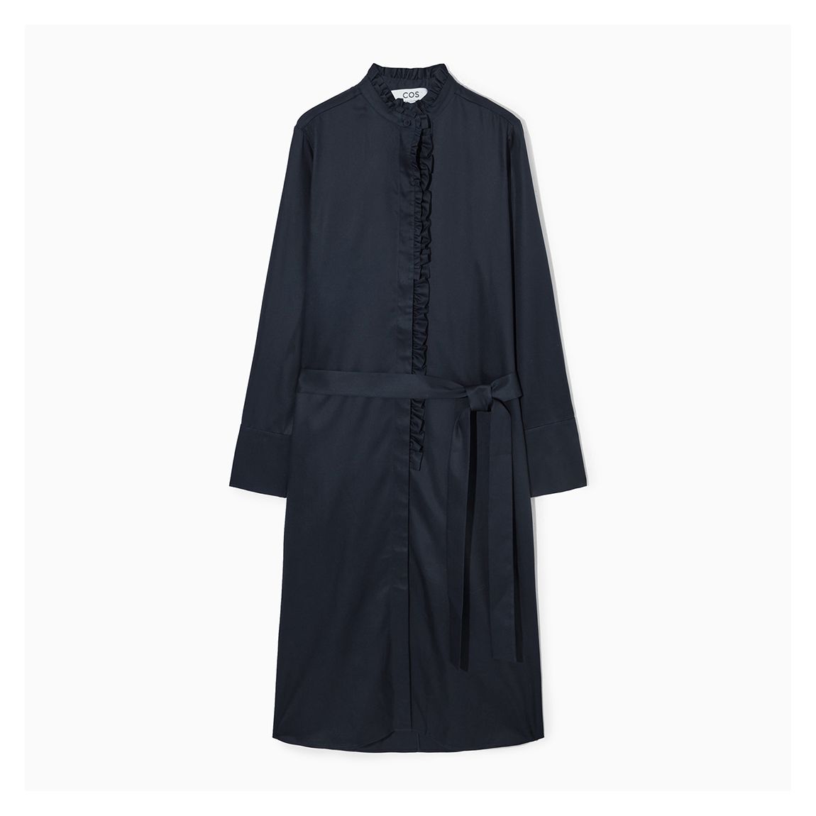 Navy Ruffle Detail Midi Dress