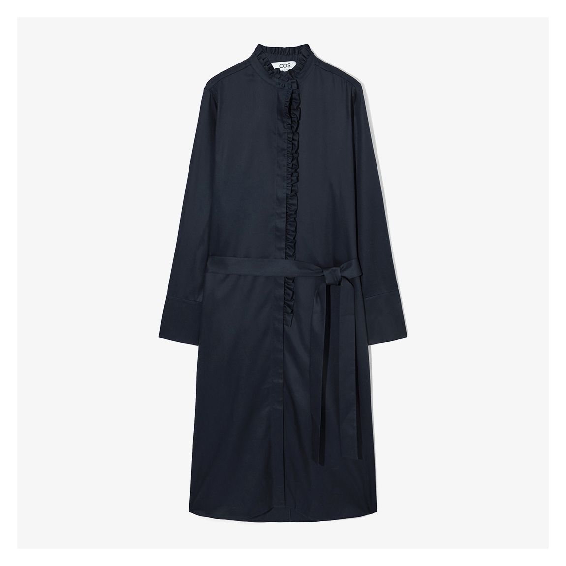 Navy Ruffle Detail Midi Dress