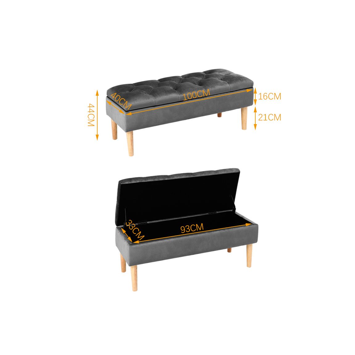 Grey Velvet Storage Ottoman Bench