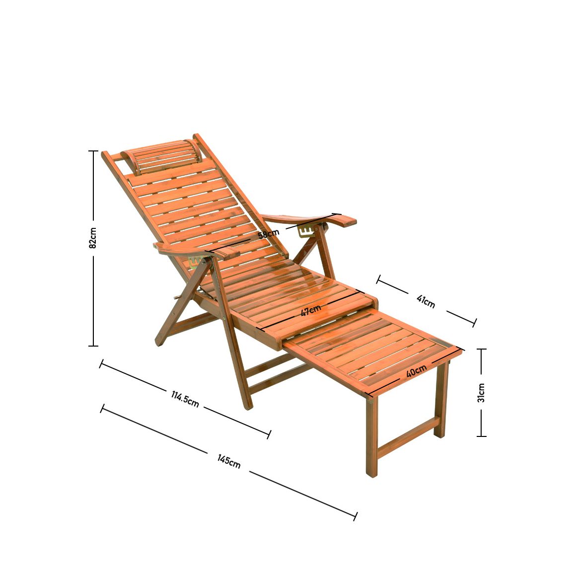 Bamboo Foldable Recliner Lounge Chair with Retractable Footrest