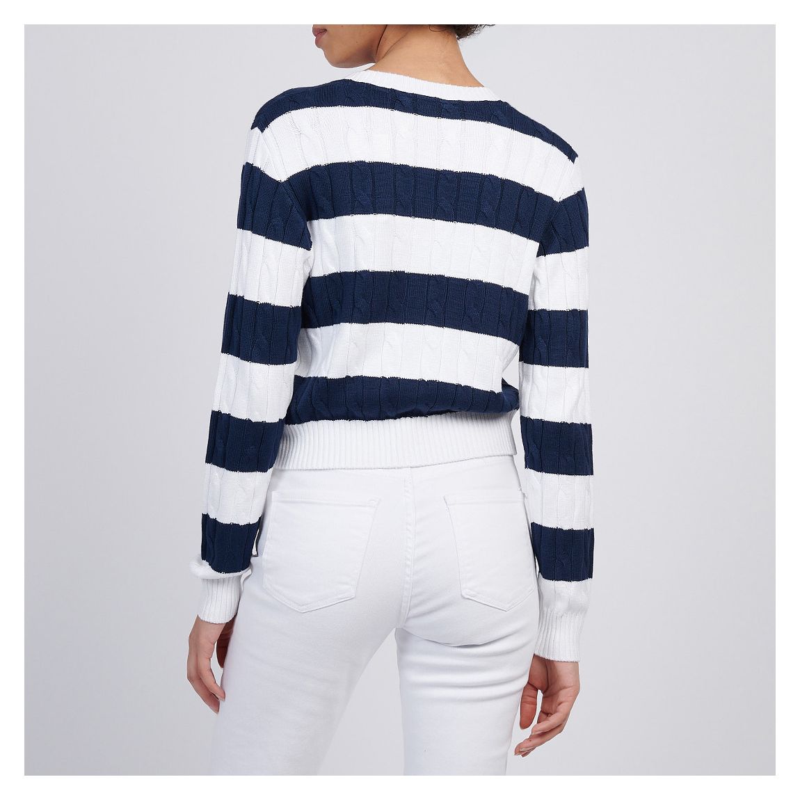Navy and White Stripe Loose Cable Knit Cardigan