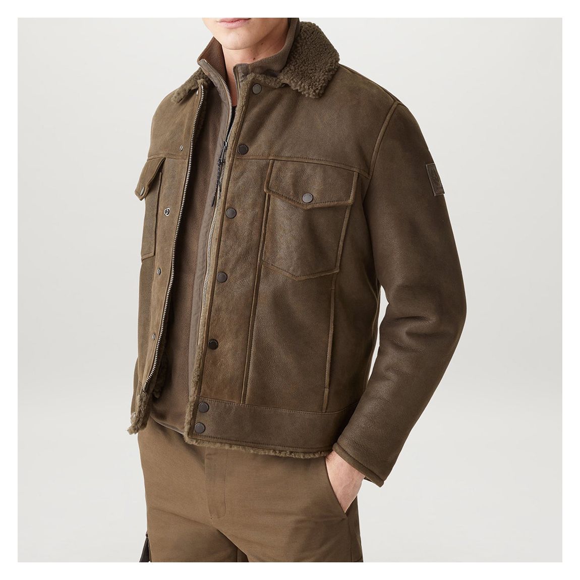 Brown Piston Leather Shearling Jacket