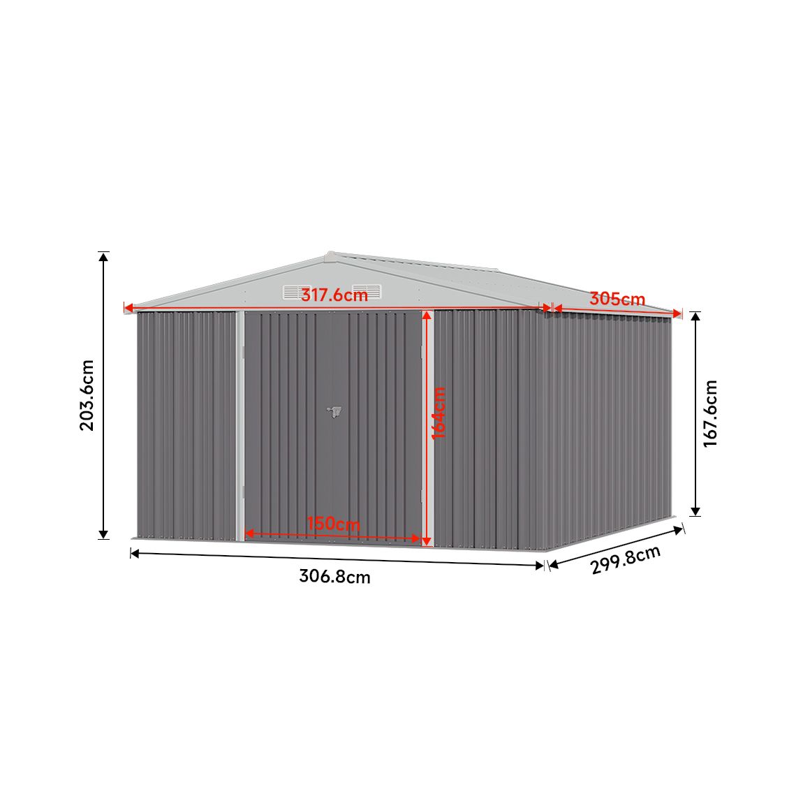 Outdoor 10x10 FT Garden Metal Storage Shed with Lockable Door - Grey