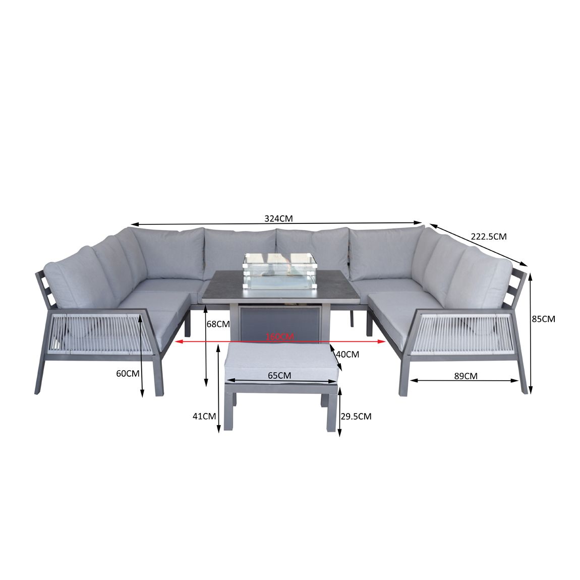 Bettina luxury U shape firepit table set