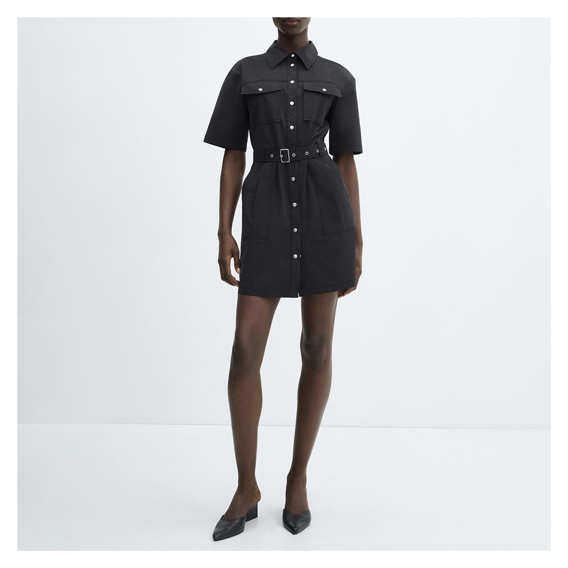 Black Belt Shirt Dress