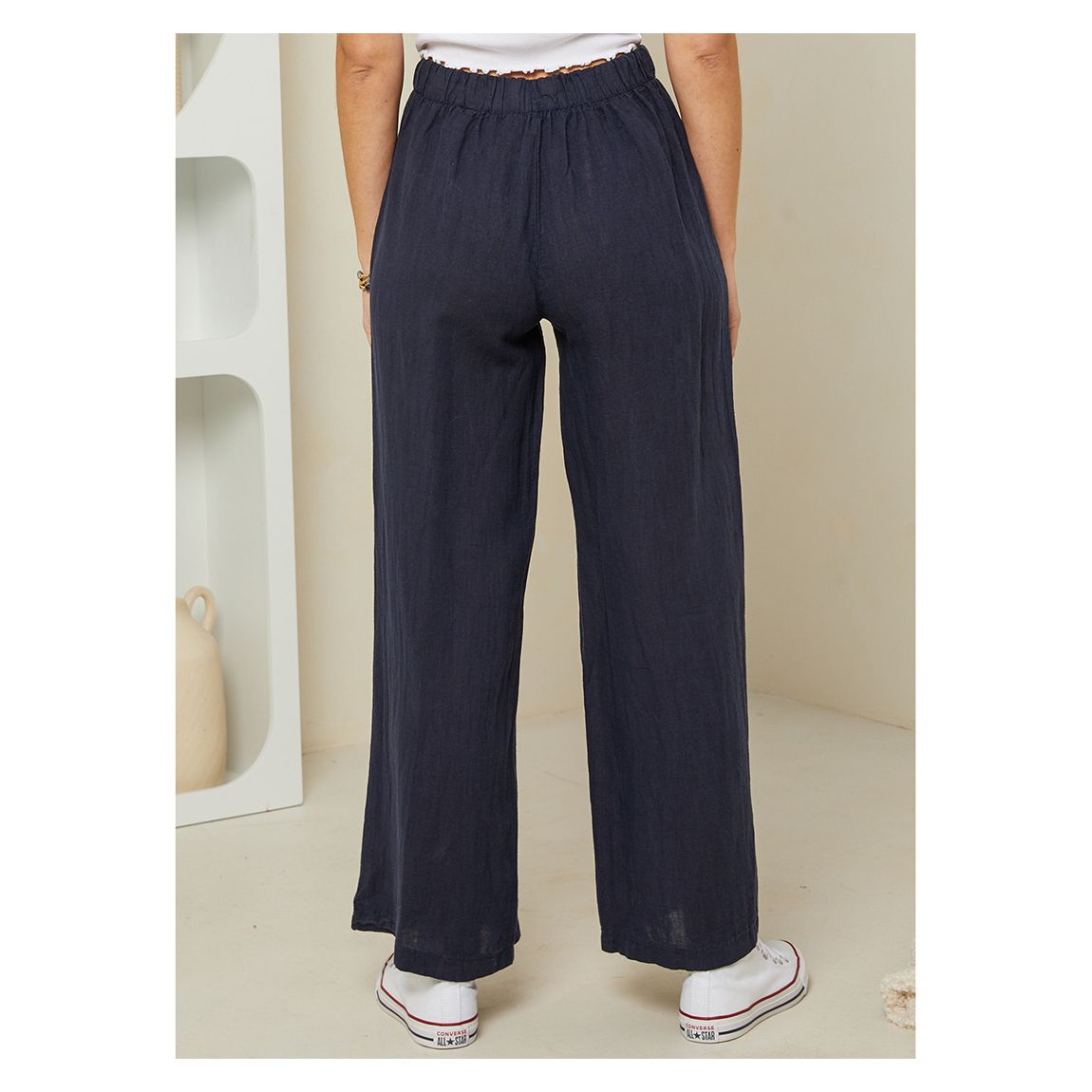 Marine Straight Leg Linen Trousers