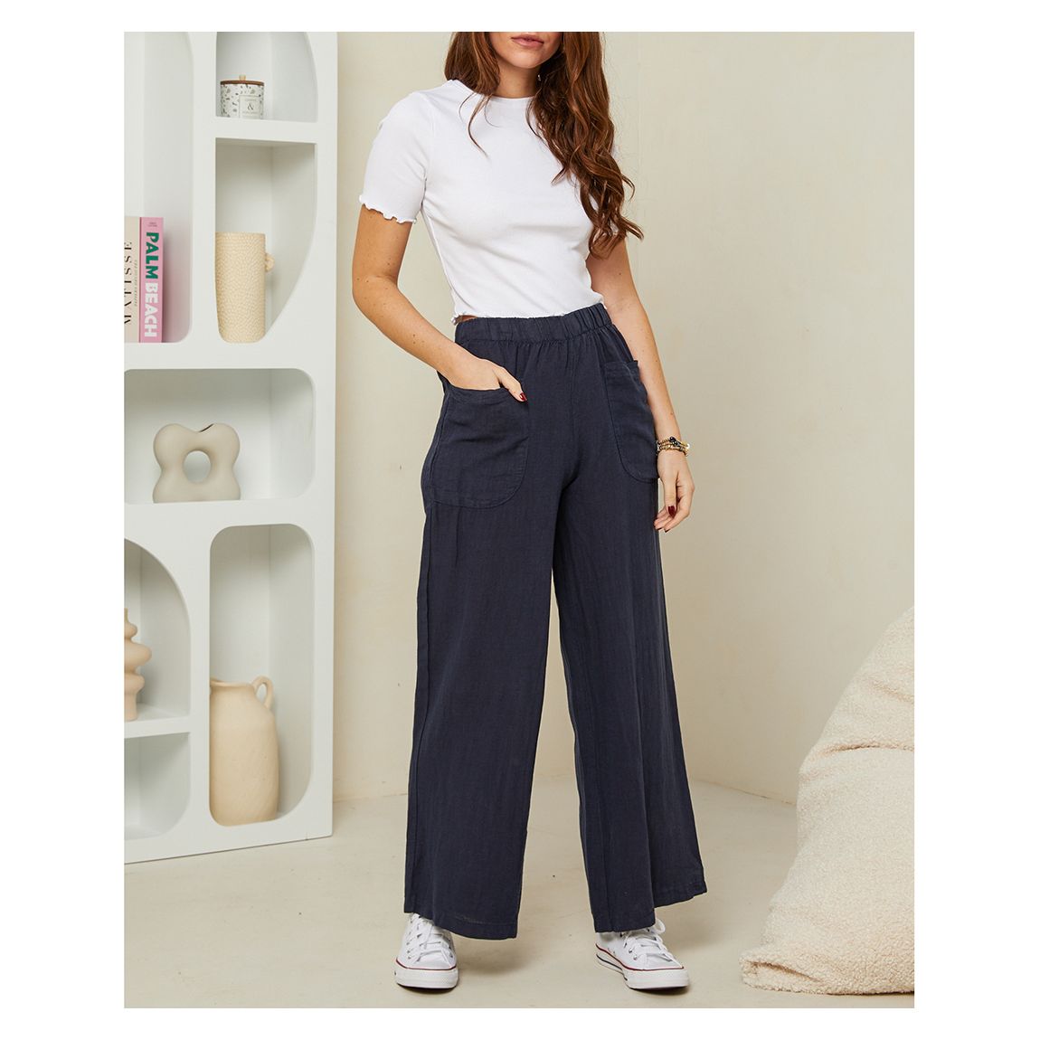 Marine Straight Leg Linen Trousers