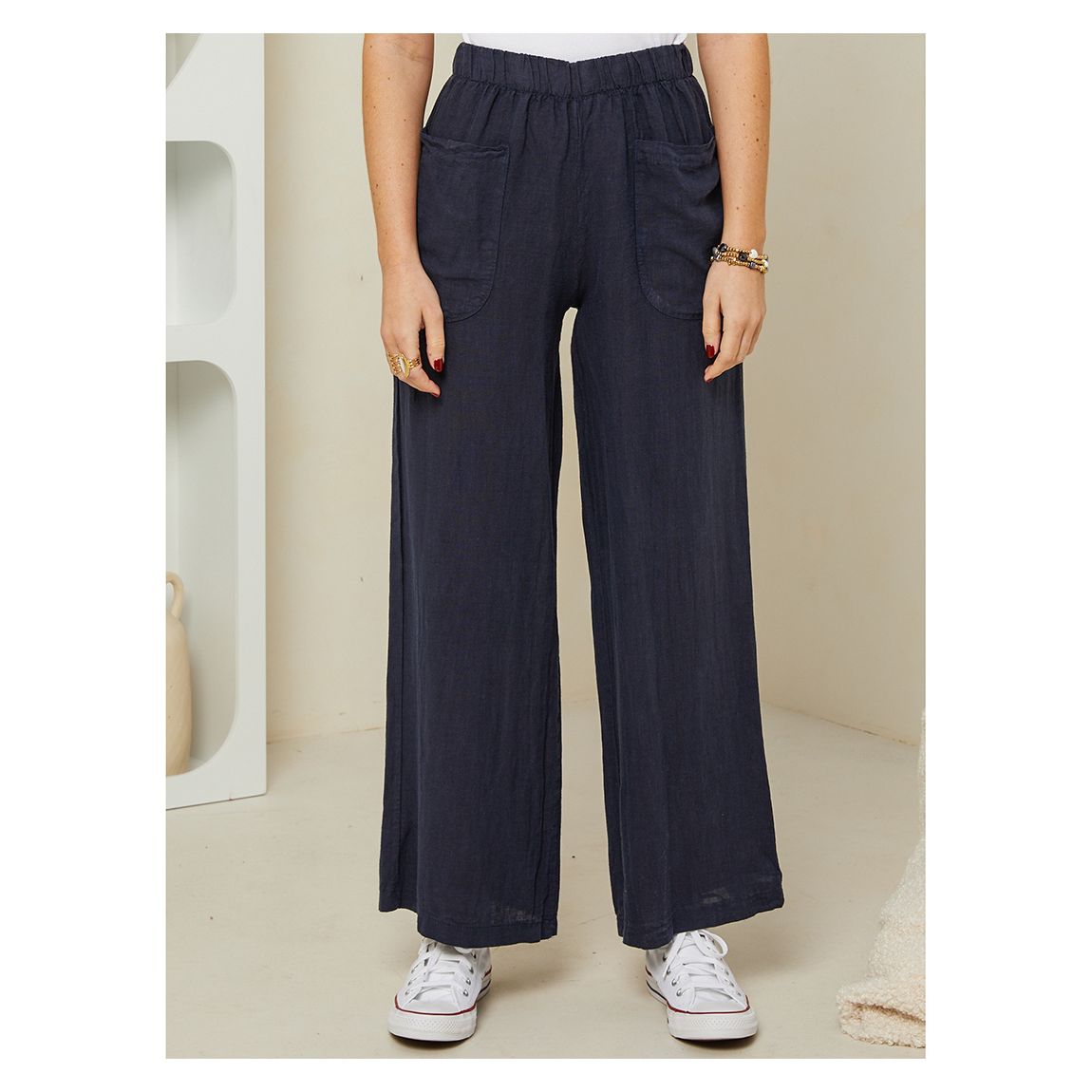 Marine Straight Leg Linen Trousers
