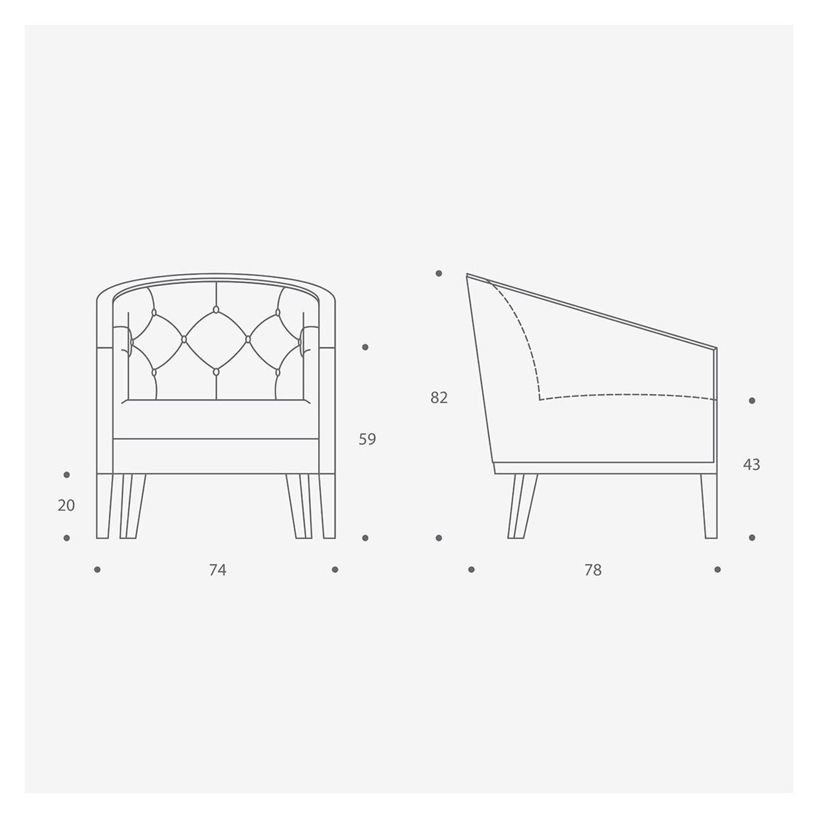 Charlotte Tub Chair in Dove Grey Velour & Ebony Light Finish