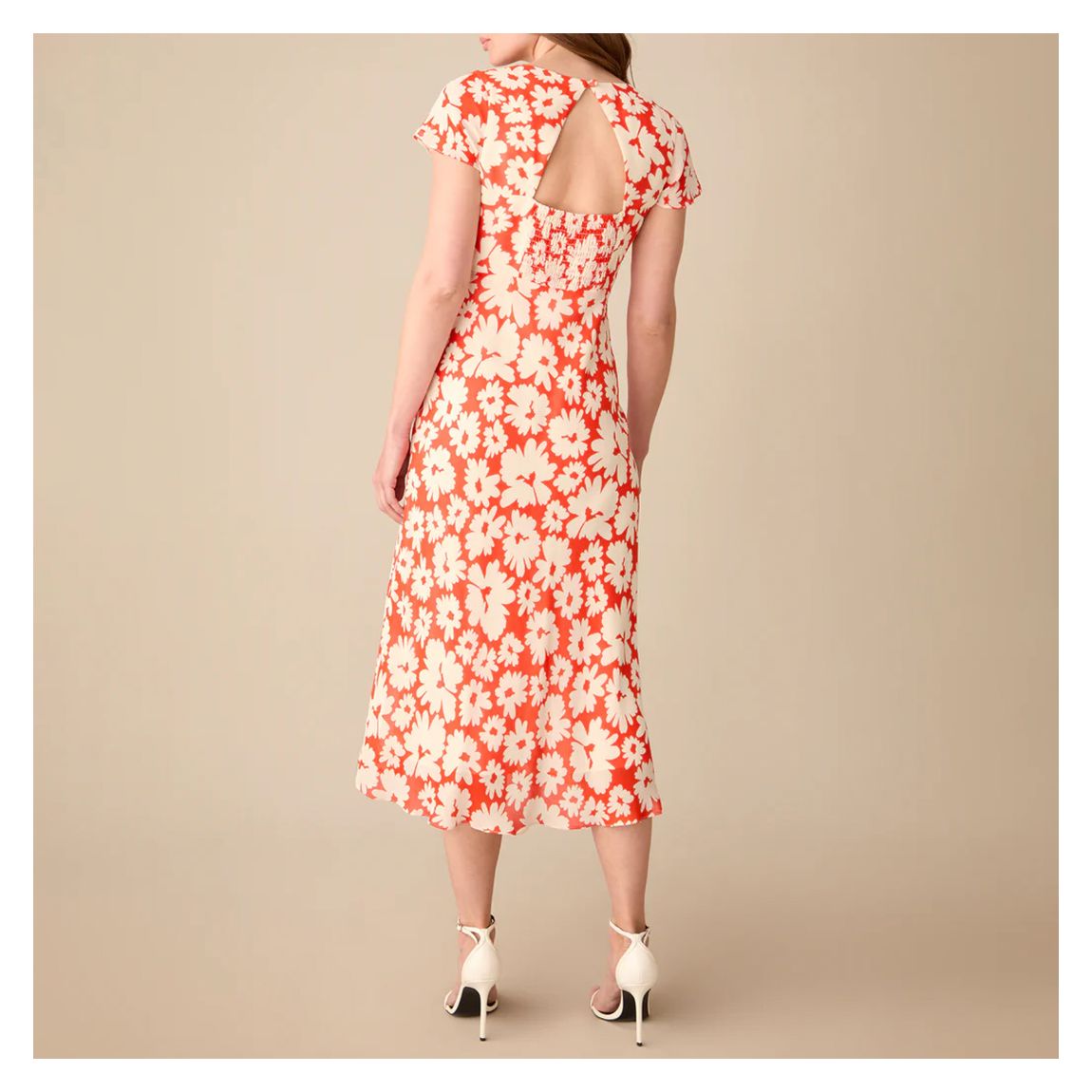 Petite Red Daisy Print Sweetheart Neckline Midi Dress