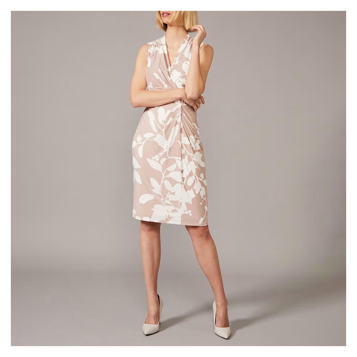 Pink Rose Print Ruched Dress