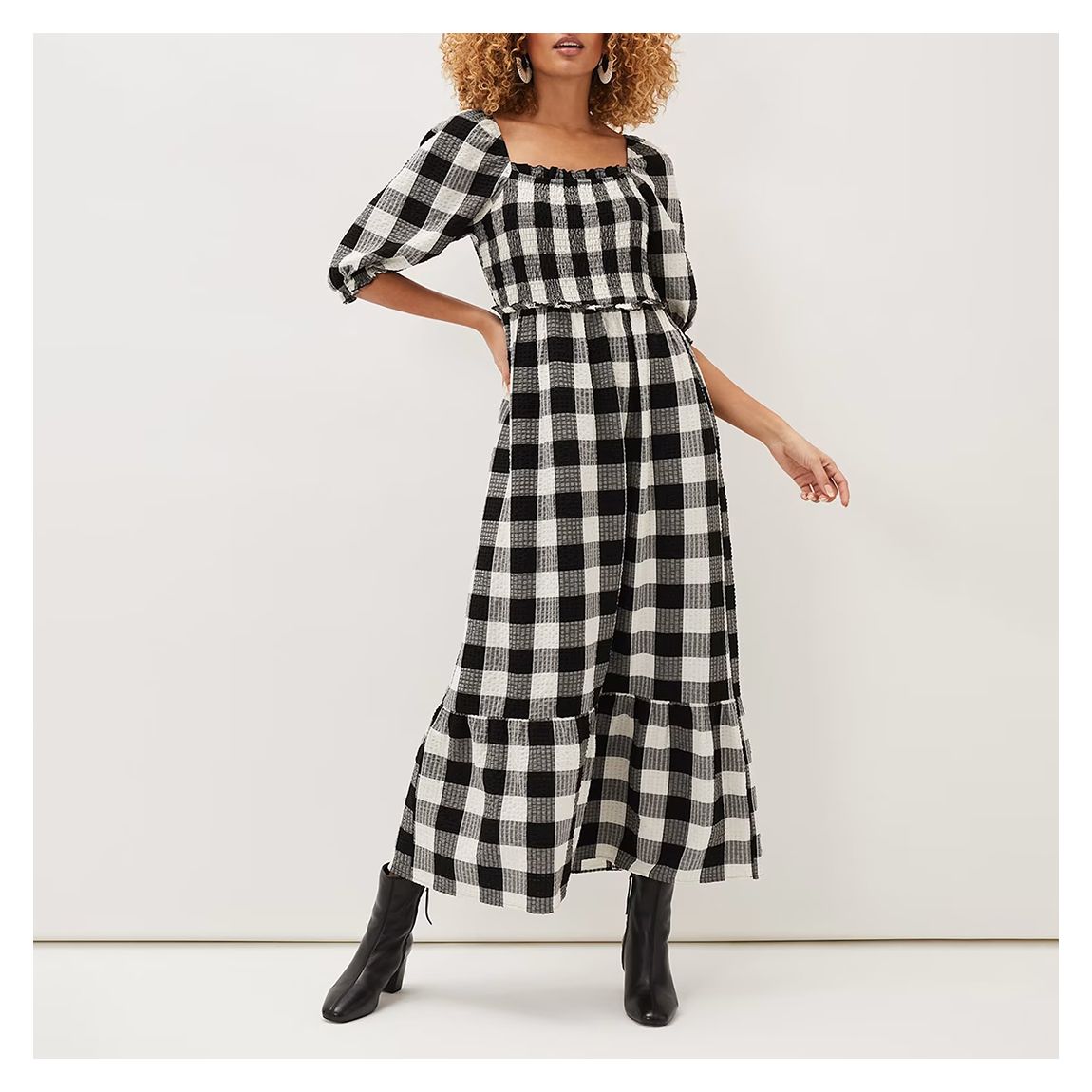 Black/ White Gingham Check Evlin Maxi Dress