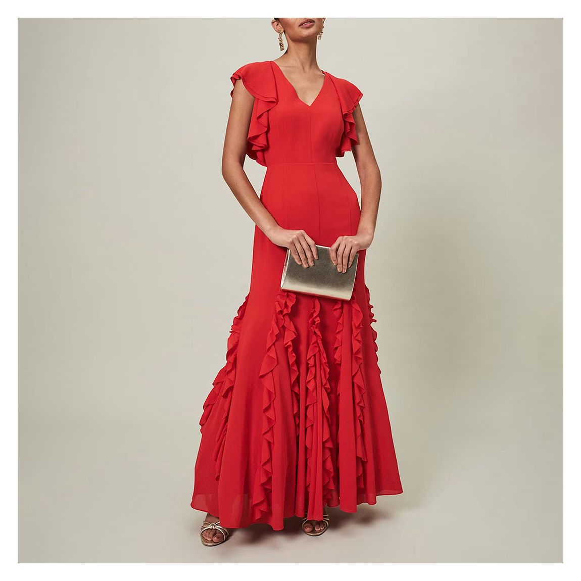 Red Donatella Ruffle Maxi Dress