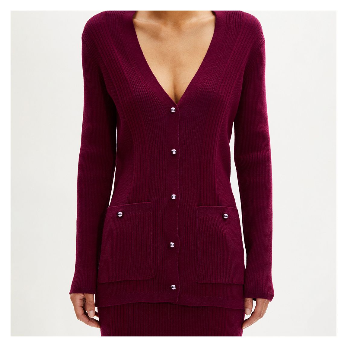 Dark Red V-Neck Cardigan