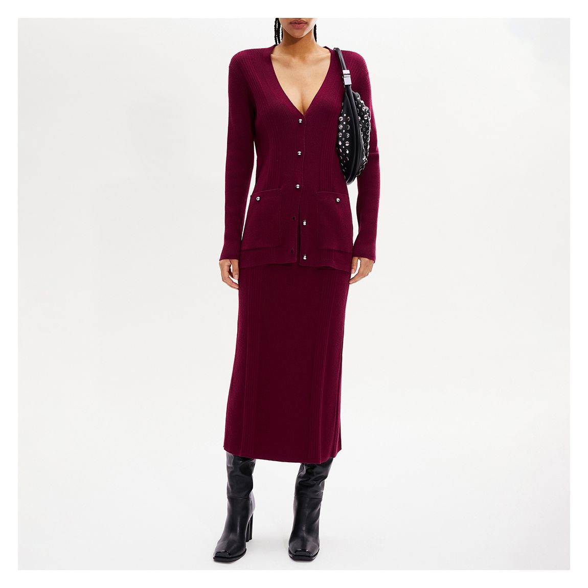 Dark Red V-Neck Cardigan