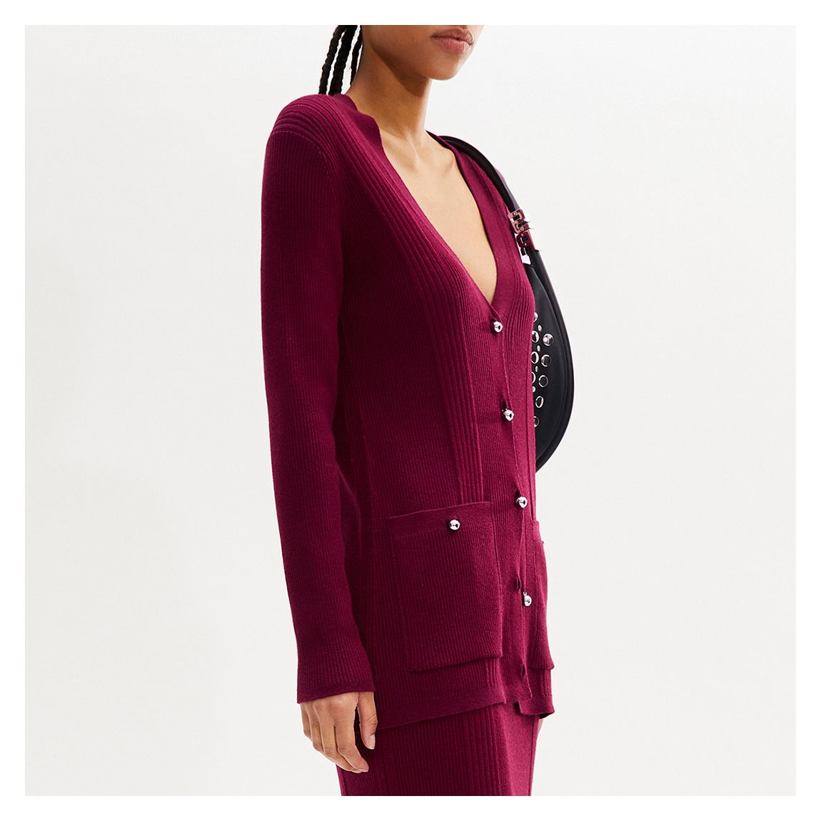 Dark Red V-Neck Cardigan
