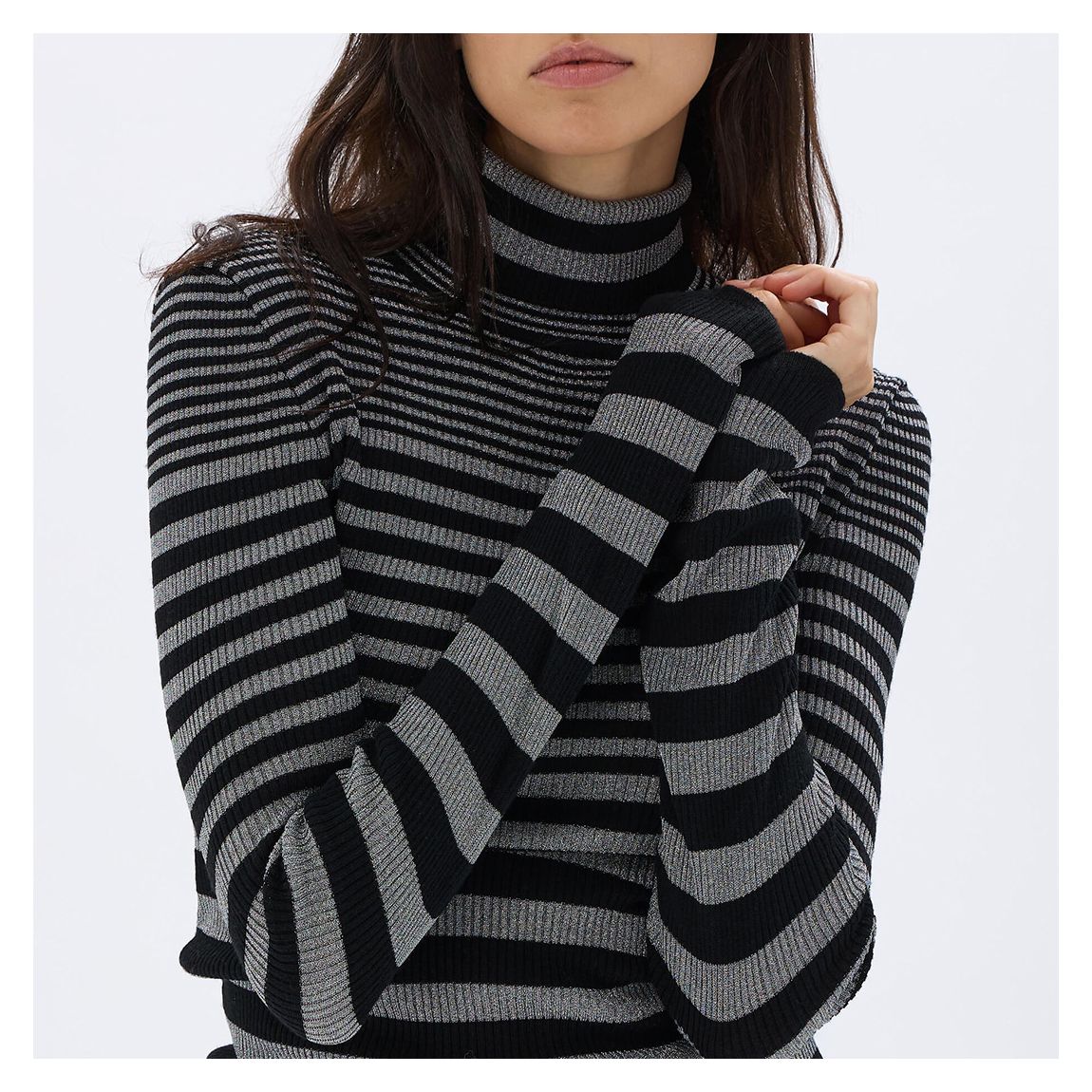 Black/Grey Striped Turtleneck Jumper