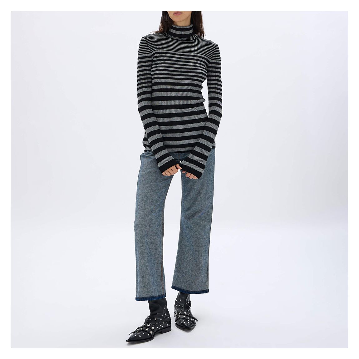Black/Grey Striped Turtleneck Jumper