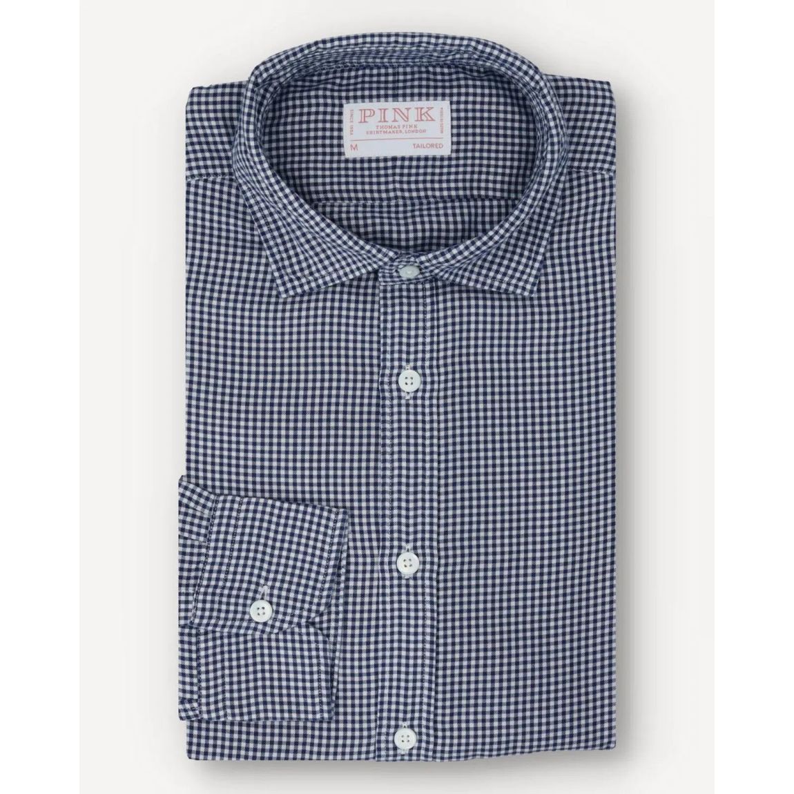 Thomas Pink Navy and White Tailored Fit Check Smart Casual Shirt