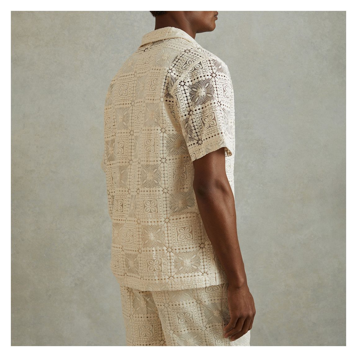 Reiss Cream Crochet Short Sleeve Shirt - BrandAlley
