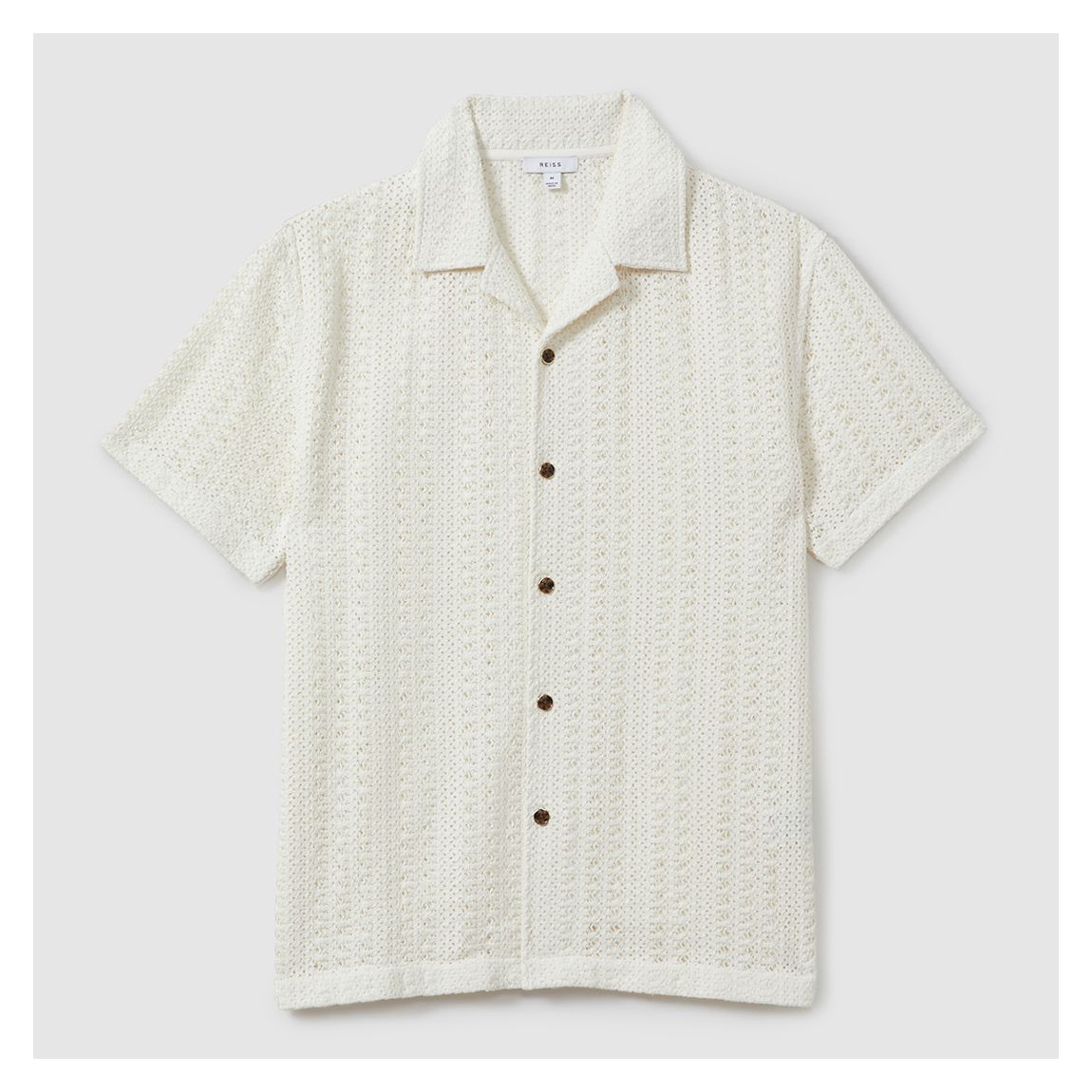 Reiss Cream Cotton Crochet Short Sleeve Shirt - BrandAlley