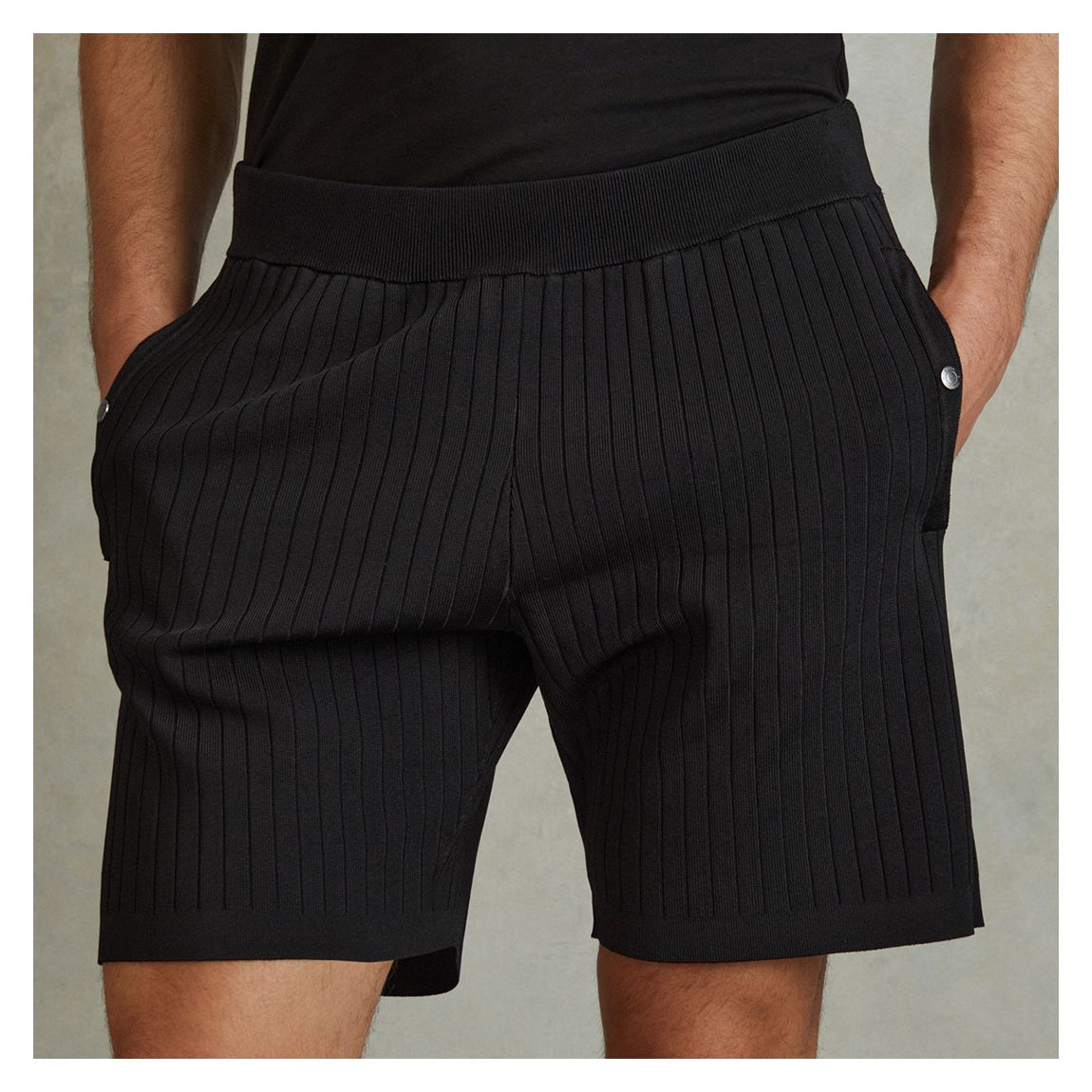 Black Ribbed Elasticated Shorts