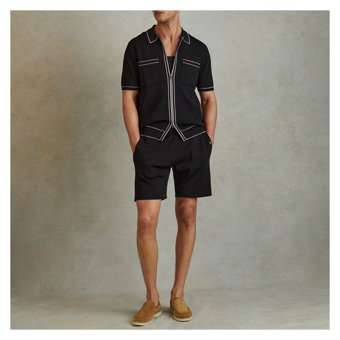 Black Ribbed Elasticated Shorts
