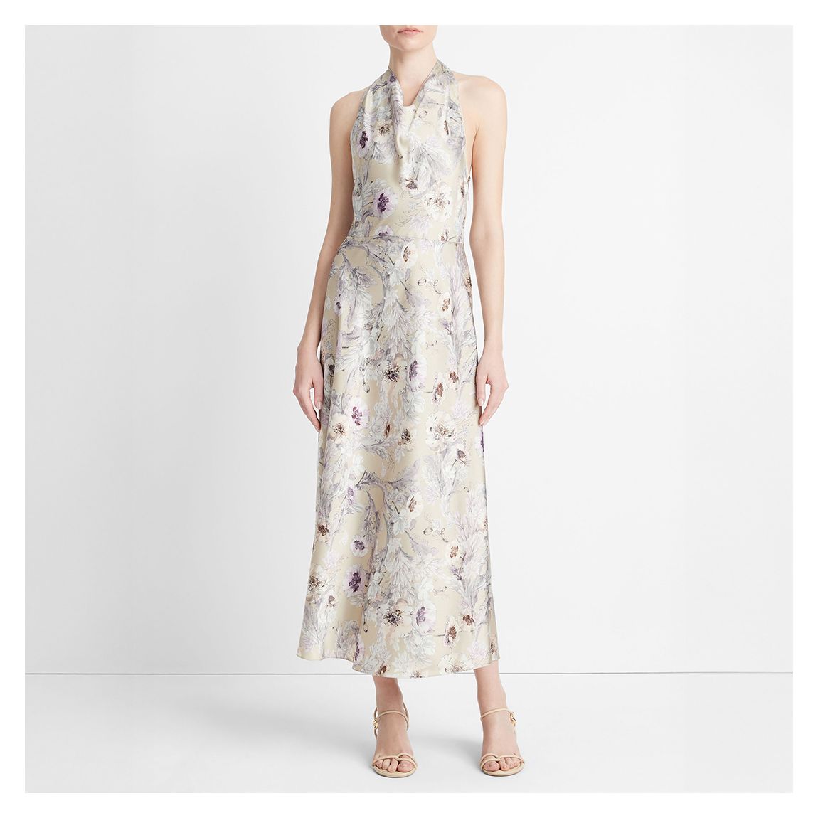 Multi Wild Flower Cowl Halter Dress