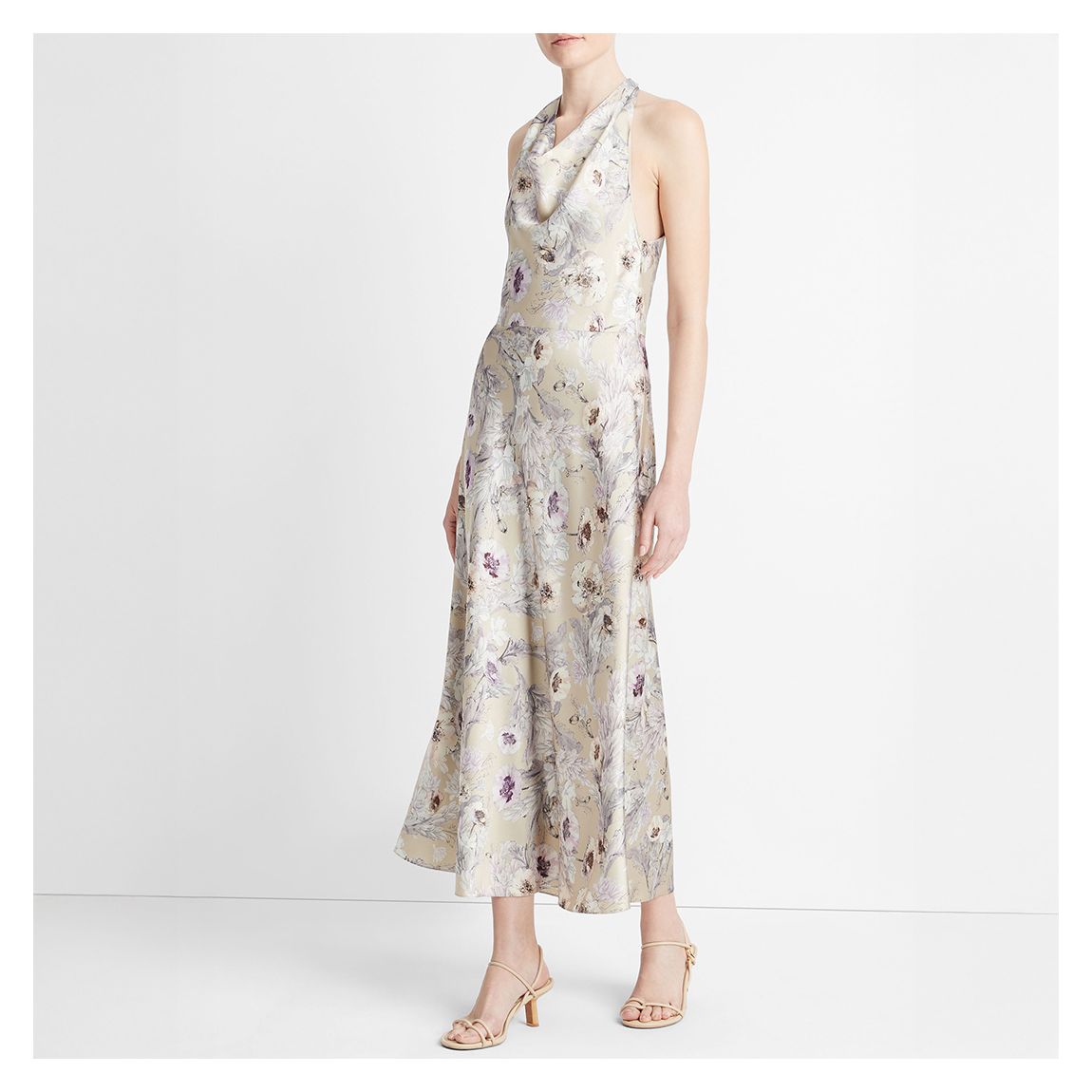 Multi Wild Flower Cowl Halter Dress