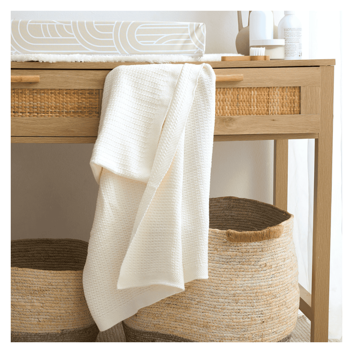 Luxury Organic Cotton Knit Baby Blanket – Oat Milk