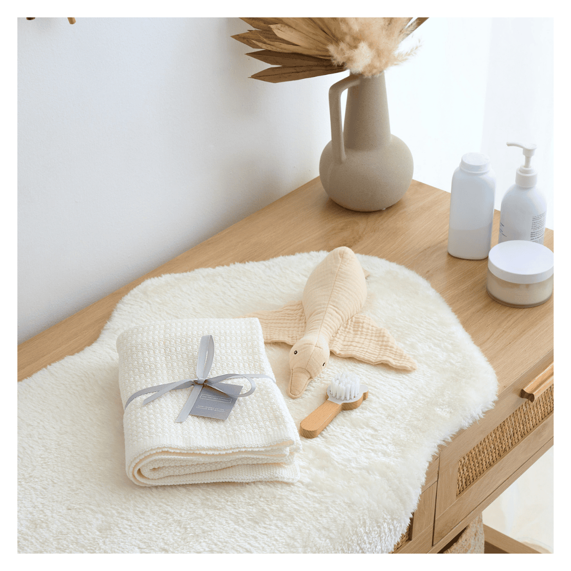 Luxury Organic Cotton Knit Baby Blanket – Oat Milk