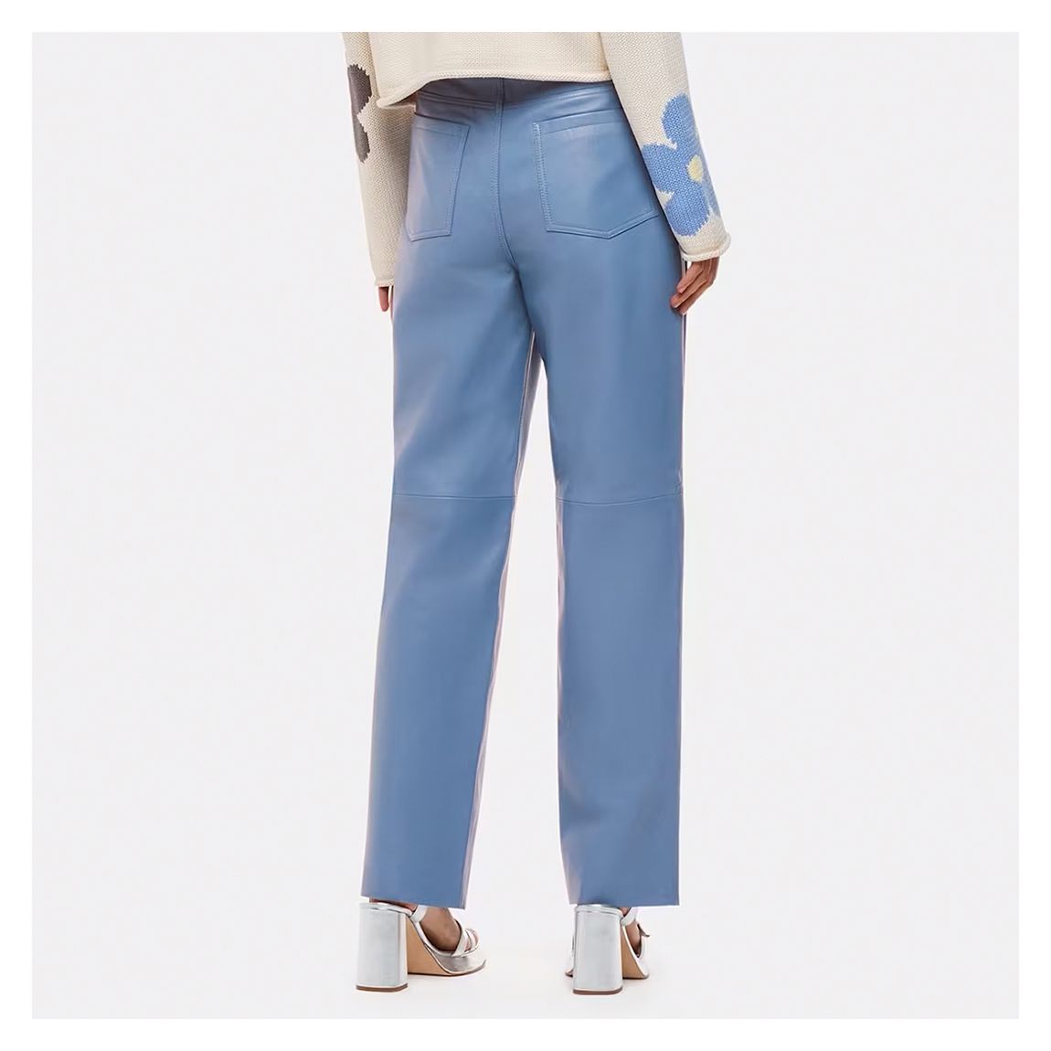 Blue Straight Leg Leather Trousers