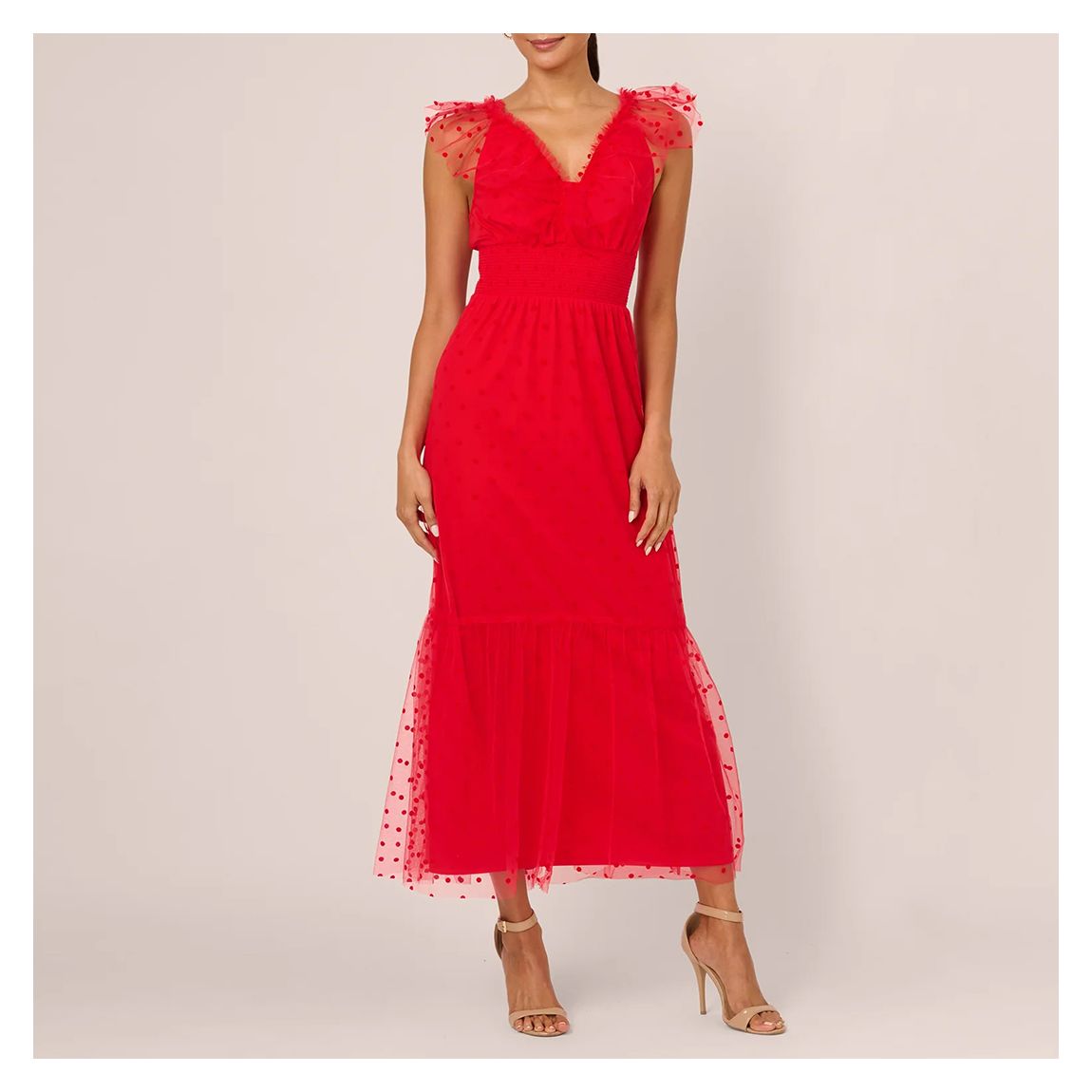 Scarlet Polka Dot Midaxi Dress