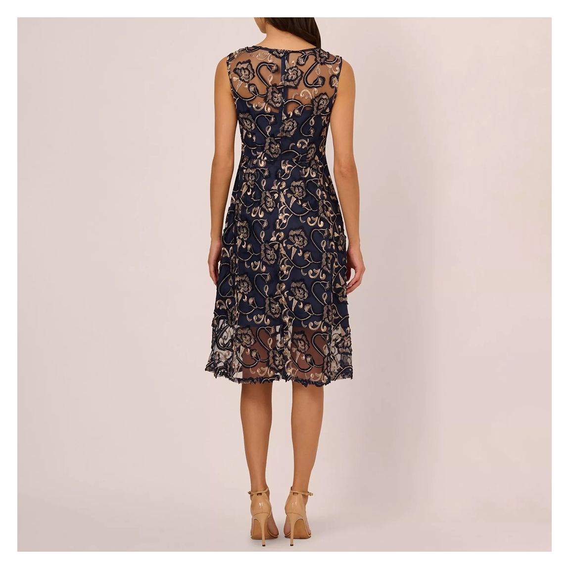 Navy/Gold Embroidered Tea Dress