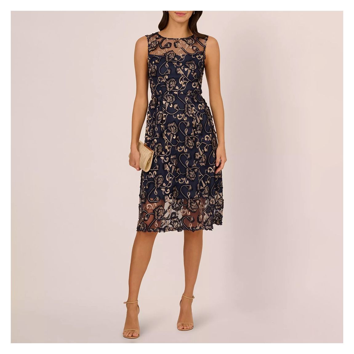Navy/Gold Embroidered Tea Dress