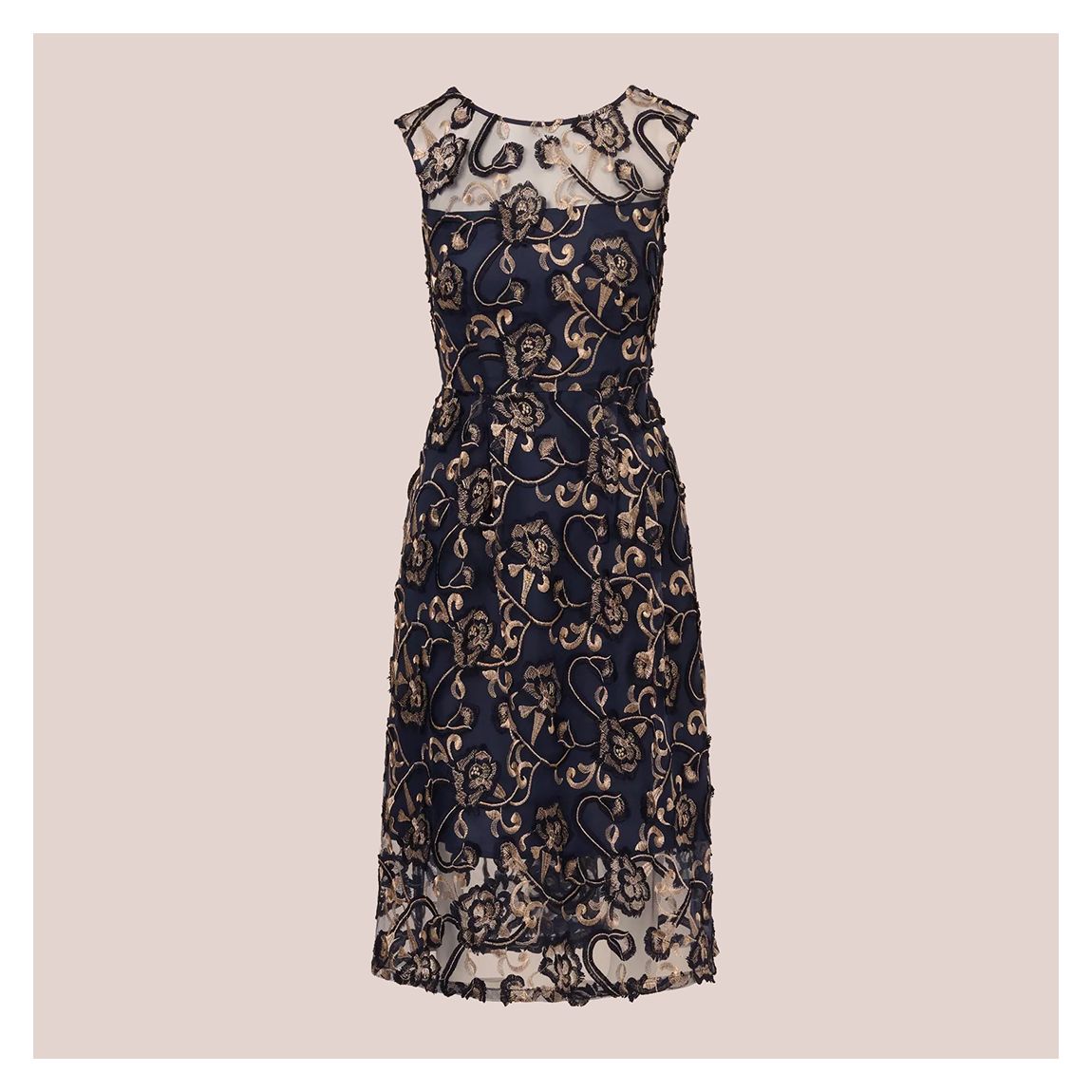 Navy/Gold Embroidered Tea Dress