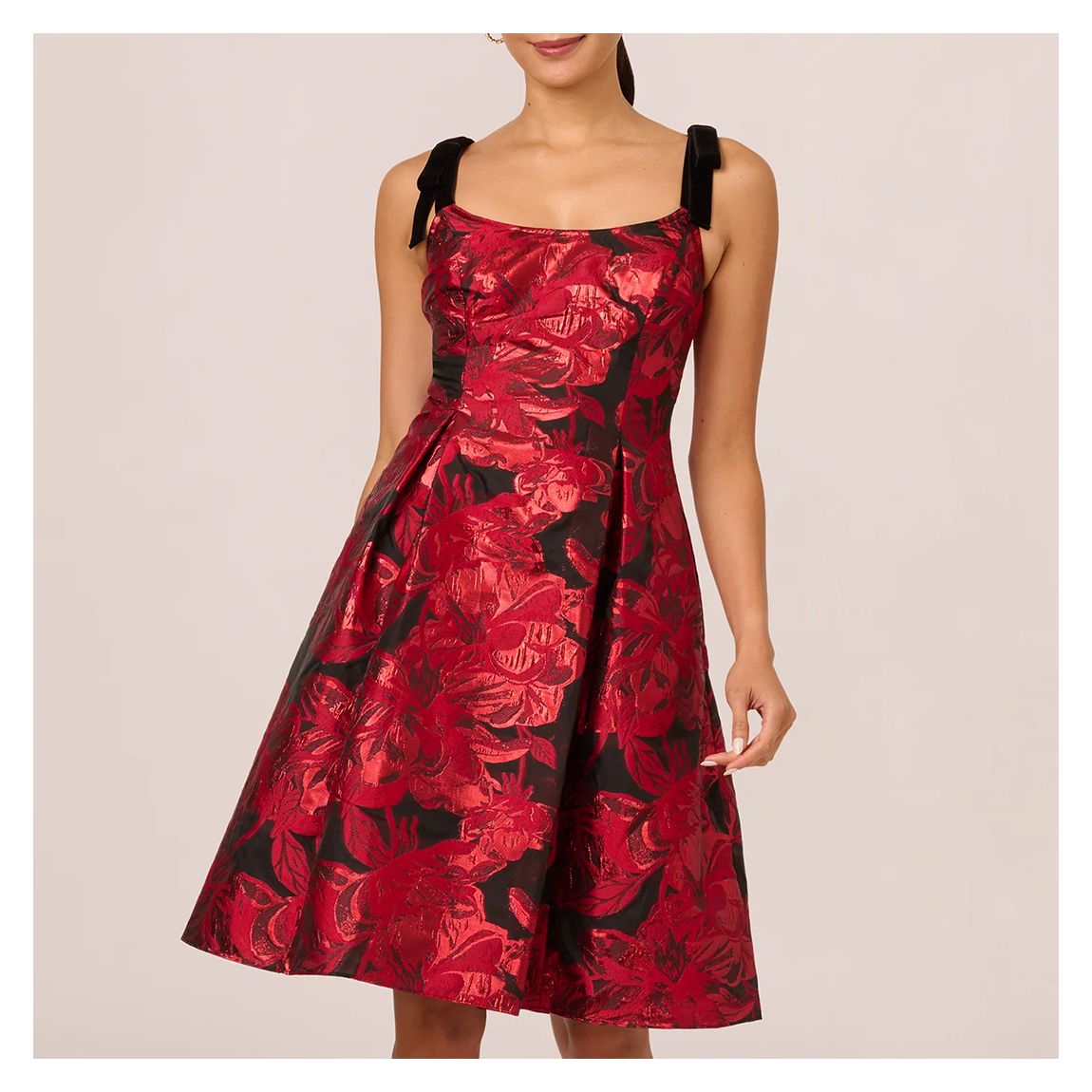 Red Floral Metallic Mini Dress