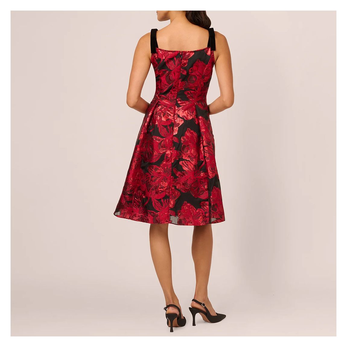 Red Floral Metallic Mini Dress
