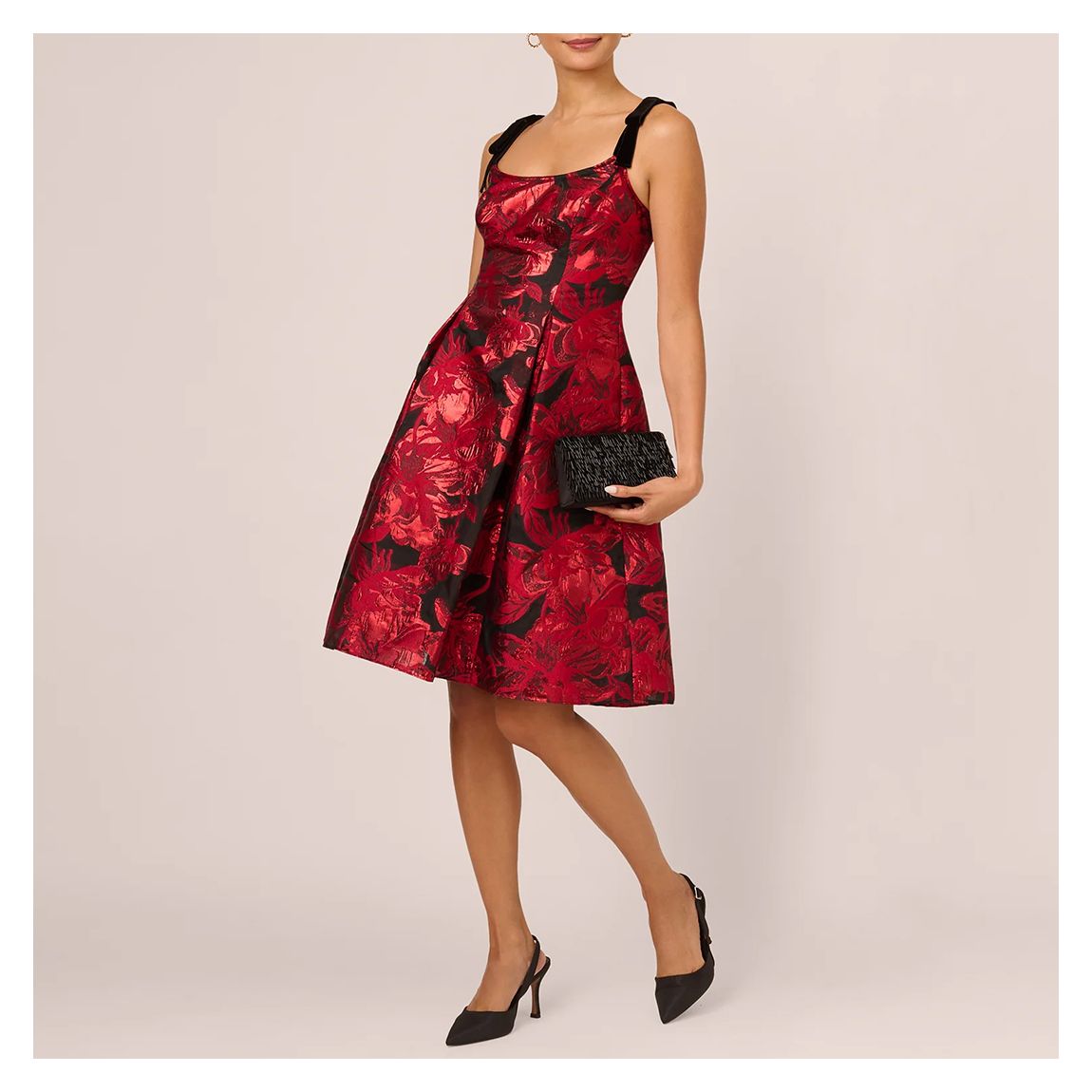 Red Floral Metallic Mini Dress