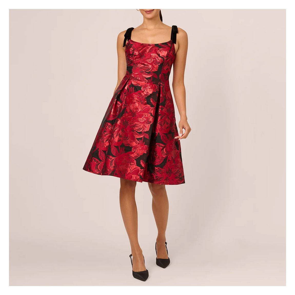 Red Floral Metallic Mini Dress