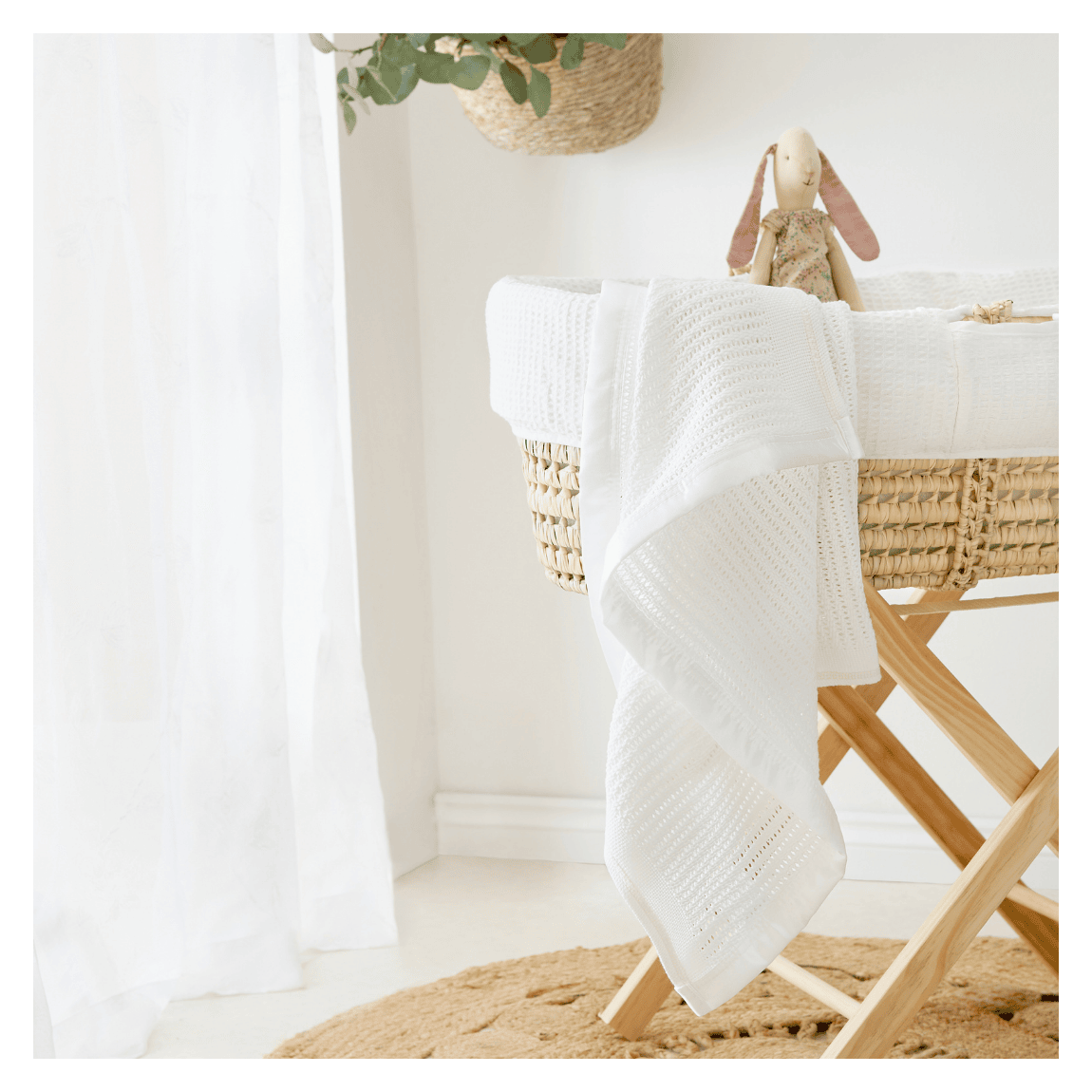 Luxury Organic Baby Blanket with Satin Edging – White & White