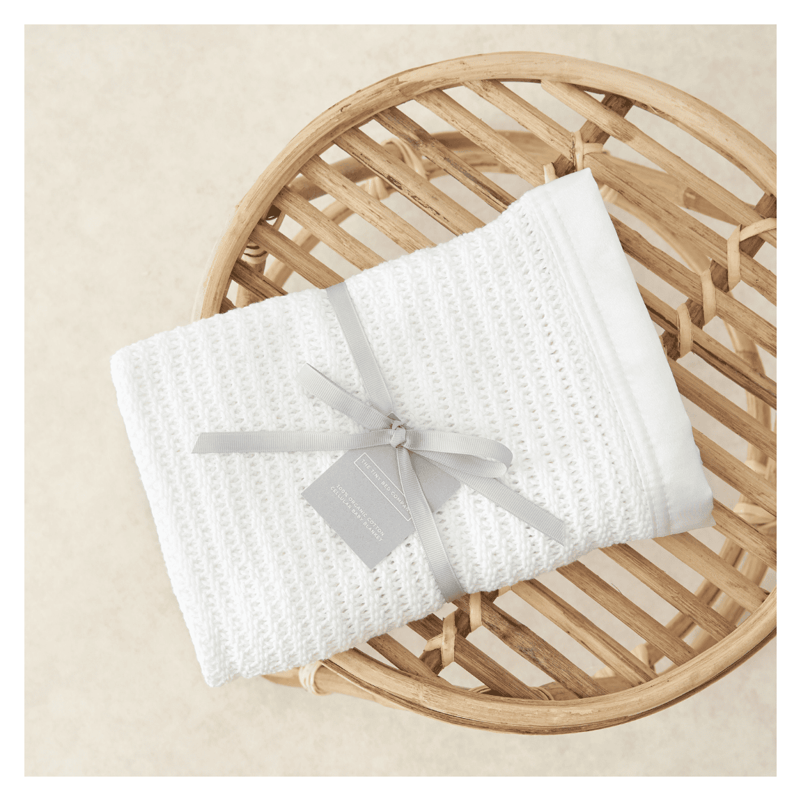 Luxury Organic Baby Blanket with Satin Edging – White & White