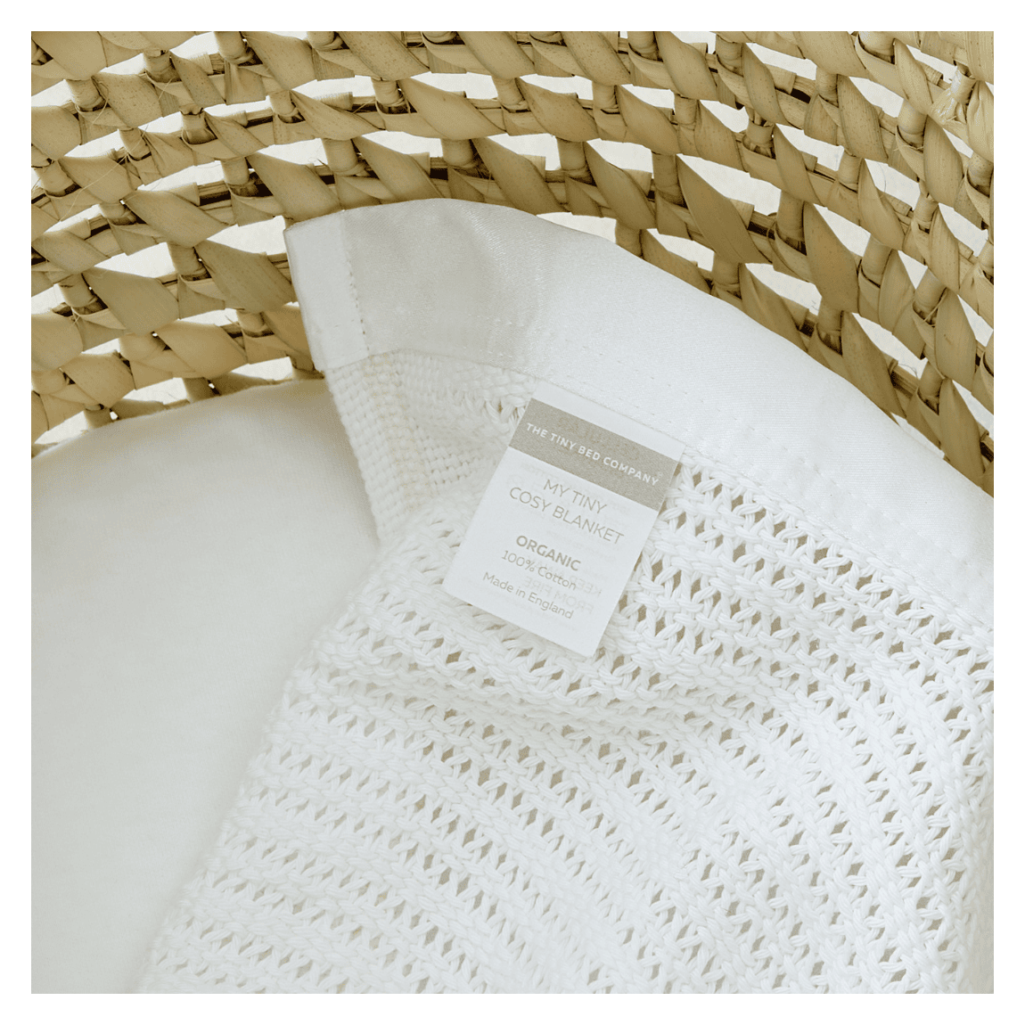 Luxury Organic Baby Blanket with Satin Edging – White & White