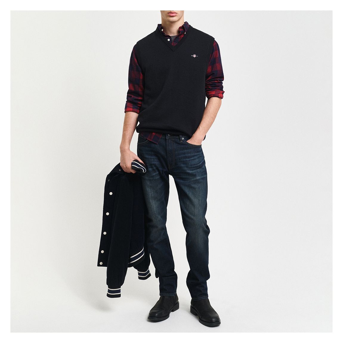 Black Classic Cotton Sweater Slipover Vest