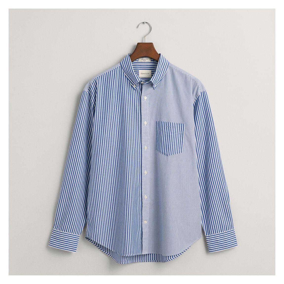 Blue/ White Stripe Dragon Crest Poplin Shirt